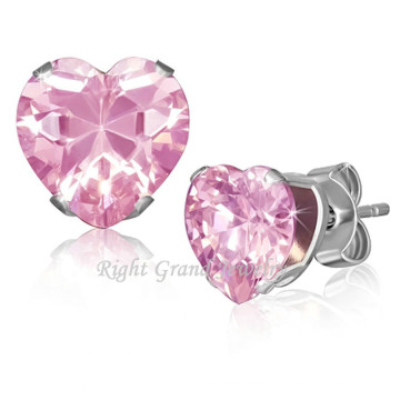 Corazón de color rosa en forma de diente conjunto Cubic Zirconia 316L acero inoxidable quirúrgico Pendientes Stud